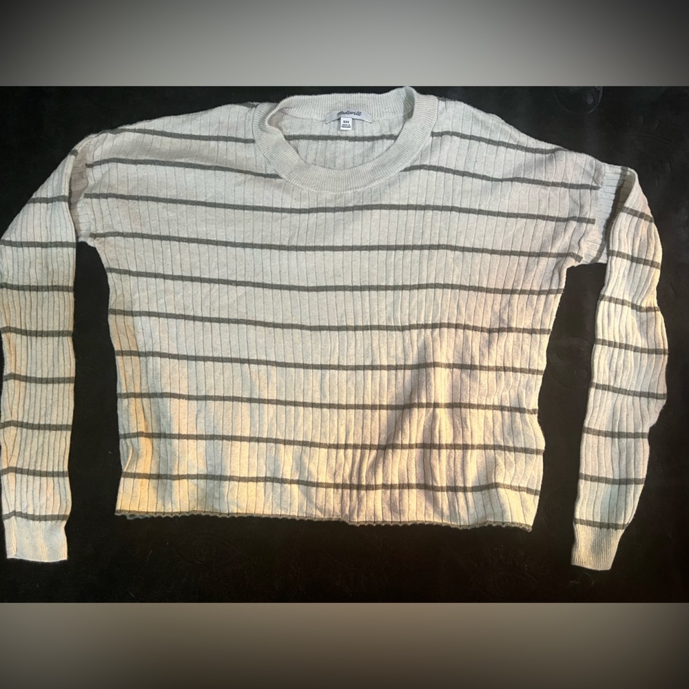 Madewell Cream and Gray Ribbed Top